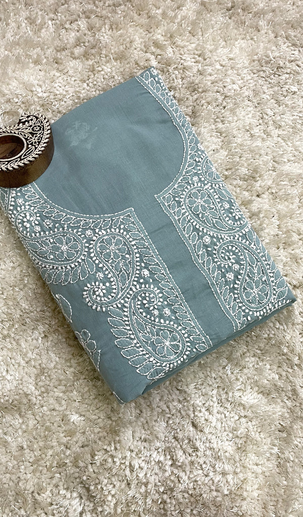 Women's Lakhnavi Handcrafted Cotton Chikankari Unstitched Kurti Fabric - HONC0192286