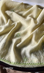 Load image into Gallery viewer, Firdauz Women's Lakhnavi Handcrafted Mul Chanderi Unstitched Kurta And Dupatta Set - HONC0302266