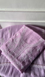 将图像加载到图库查看器中, Aavya Women's Lakhnavi Handcrafted Mul Chanderi Unstitched Kurta And Dupatta Set - HONC0348675