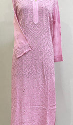 Load image into Gallery viewer, Women's Lakhnavi Handcrafted Viscose Georgette Chikankari Kurti - HONC0204866