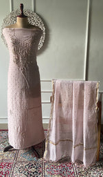 Load image into Gallery viewer, Women's Lakhnavi Handcrafted Mul Chanderi Unstitched Kurta And Dupatta Set - HONC0323216