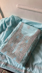 Load image into Gallery viewer, Zoha Women's Lakhnavi Handcrafted Mul Chanderi Unstitched Kurta And Dupatta Set- HONC0365498