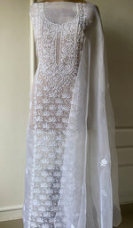 将图像加载到图库查看器中, Women's Lakhnavi Handcrafted Pure Organza Chikankari Unstitched Kurta And Dupatta Set- HONC0265389