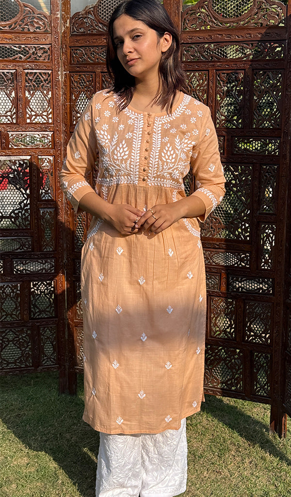 Women's Lakhnavi Handcrafted Cotton Chikankari Kurti - HONC0268761