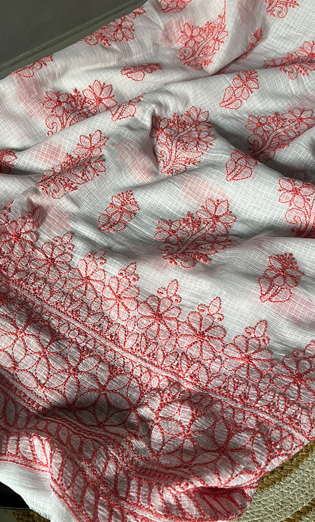 Women's Lakhnavi Handcrafted Kota Cotton Chikankari Unstitched Kurti Fabric - HONC0239921