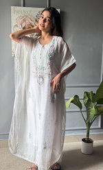 将图像加载到图库查看器中, Rabia Women's Lucknowi Handcrafted Mul chanderi Chikankari Kaftan - HONC0301648