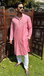 Load image into Gallery viewer, Men's Lucknowi Handcrafted Cotton Chikankari Kurta - HONC03352400