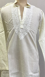 将图像加载到图库查看器中, Men's Lucknowi Handcrafted Cotton Chikankari Kurta - HONC0201099