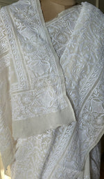 Load image into Gallery viewer, Women's Lakhnavi Handcrafted Pure Silk Georgette Chikankari Saree - HONC0270533