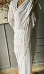 Load image into Gallery viewer, Women's Lakhnavi Handcrafted Viscose Georgette Chikankari Saree - HONC0271070