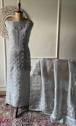 Load image into Gallery viewer, Rubi Women's Lakhnavi Handcrafted Pure Organza Chikankari Unstitched Kurta And Dupatta Set- HONC0326309