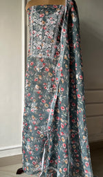 Load image into Gallery viewer, Women's Lakhnavi Handcrafted Organza Chikankari Unstitched Kurta And Dupatta Set - HONC0201451