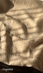 Load image into Gallery viewer, Women's Lakhnavi Handcrafted Munga Silk Chikankari Semi - stitched Kurta And Dupatta Set - HONC0265420