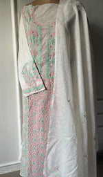 Load image into Gallery viewer, Women's Lakhnavi Handcrafted Linen Cotton Semi -Stitched Kurta And Dupatta Set - HONC0269956