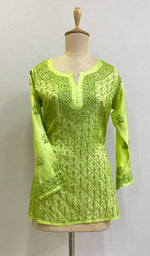Load image into Gallery viewer, Women's Lakhnavi Handcrafted Silk Chikankari Top - HONC0176256