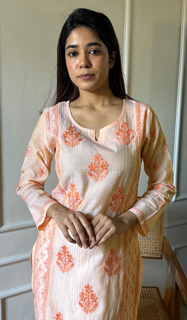 Women's Lucknowi Handcrafted Chanderi Chikankari Kurti - HONC0285463