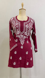 将图像加载到图库查看器中, Women's Lakhnavi Handcrafted Modal Cotton Chikankari Top - HONC0220350