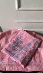 Load image into Gallery viewer, Women's Lakhnavi Handcrafted Mul Chanderi Unstitched Chikankari Full Suit - HONC0354708