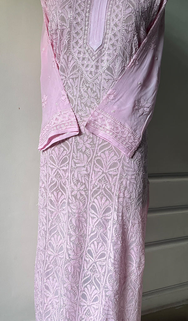 Women's Lakhnavi Handcrafted Viscose Georgette Chikankari Kurti- HONC0276129
