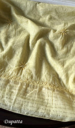 将图像加载到图库查看器中, Women's Lakhnavi Handcrafted Mul Chanderi Chikankari Semi Stitched Kurta And Dupatta Set- HONC0277648
