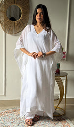 Load image into Gallery viewer, Women's Lucknowi Handcrafted Cotton Chikankari Kaftan - HONC0311105
