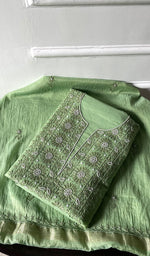 Load image into Gallery viewer, Women's Lakhnavi Handcrafted Mul Chanderi Unstitched Chikankari Full Suit Material - HONC0314661