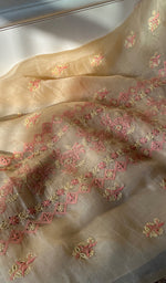 将图像加载到图库查看器中, Women's Lakhnavi Handcrafted Organza Chikankari Unstitched Kurti Fabric - HONC071638