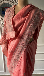 Load image into Gallery viewer, Women's Lakhnavi Handcrafted Tussar Silk Chikankari Saree - HONC0314578