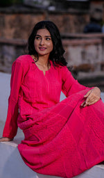 Load image into Gallery viewer, Nilofar Women's Lakhnavi Handcrafted Viscose Georgette Chikankari Anarkali - HONC0212165