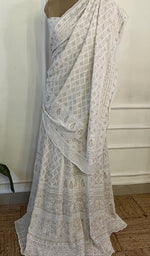 Load image into Gallery viewer, Women's Lakhnavi Handcrafted Bridal Pure Silk Georgette Chikankari Lehenga Set - HONC02690721