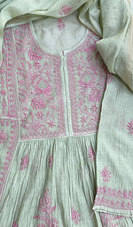 Load image into Gallery viewer, Women's Lakhnavi Handcrafted Mul Chanderi Kurta And Dupatta Set - HONC0174319