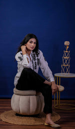 将图像加载到图库查看器中, Women's Lakhnavi Handcrafted Modal Cotton Chikankari Top - HONC0196891
