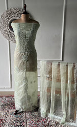 Load image into Gallery viewer, Women's Lakhnavi Handcrafted Organza Chikankari Unstitched Full Suit Material - HONC0258373