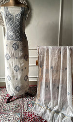 Load image into Gallery viewer, Women's Lakhnavi Handcrafted Unstitched Mul Chanderi Kurta And Dupatta Set - HONC03274830