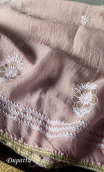 Load image into Gallery viewer, Women's Lakhnavi Handcrafted Pure Organza Chikankari Semi - stitched Kurta And Dupatta Set- HONC0288872