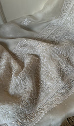 将图像加载到图库查看器中, Women's Lakhnavi Handcrafted Organza Chikankari Unstitched Kurti Fabric - HONC0288684