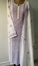 Load image into Gallery viewer, Aaliyah Women's Lakhnavi Handcrafted Mul Chanderi Semi - Stitched Kurta And Dupatta Set - HONC0290531