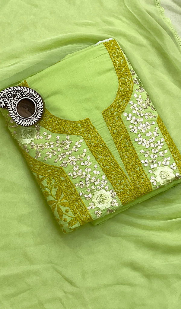 Women's Lakhnavi Handcrafted Cotton Chikankari Suit Material- NC071909
