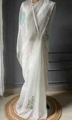 Load image into Gallery viewer, Women's Lucknowi Handcrafted Pure Organza Silk Chikankari Saree - HONC0307476
