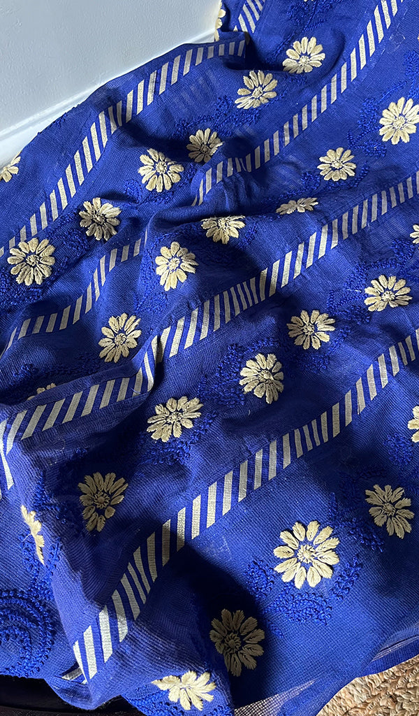 Women's Lakhnavi Handcrafted Kota Cotton Chikankari Unstitched Kurti Fabric - N7567