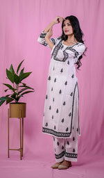 Load image into Gallery viewer, Women's Lakhnavi Handcrafted Chanderi Silk Chikankari Kurta And Palazzo Set - HONC0218627