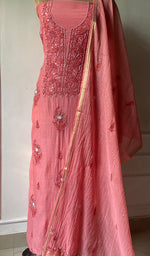 将图像加载到图库查看器中, Women's Lucknowi Handcrafted Chanderi Silk Chikankari Full Suit Material - HONC0260961