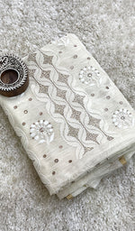 将图像加载到图库查看器中, Women's Lakhnavi Handcrafted Tissue Chanderi Chikankari Unstitched Kurti Fabric - HONC0155604