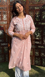 Load image into Gallery viewer, Women's Lakhnavi Handcrafted Cotton Chikankari Kurti - HONC0268667