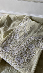 Load image into Gallery viewer, Women's Lucknowi Handcrafted Mul Chanderi Semi - stitched Chikankari Anarkali Full Set - HONC0355631