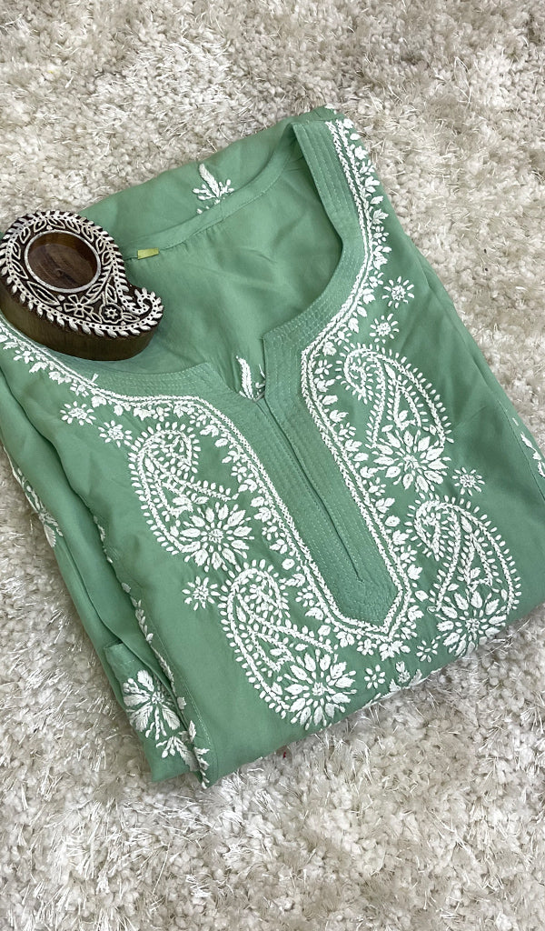 Rusdha Women's Lucknowi Handcrafted Modal Cotton Chikankari Kurti - HONC0213703