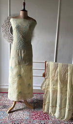 Load image into Gallery viewer, Women's Lakhnavi Handcrafted Mul Chanderi Unstitched Chikankari Full Suit Material - HONC0369243