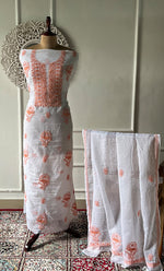 Load image into Gallery viewer, Women's Lucknowi Handcrafted Kota Cotton Chikankari Unstitched Kurta And Dupatta Set - HONC0305074