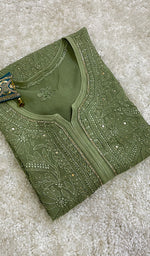 将图像加载到图库查看器中, Women's Lakhnavi Handcrafted Viscose Georgette Chikankari Kurti - HONC0139812