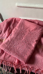 将图像加载到图库查看器中, Women's Lakhnavi Handcrafted Mul Chanderi Unstitched Chikankari Full Suit Material - HONC0307425